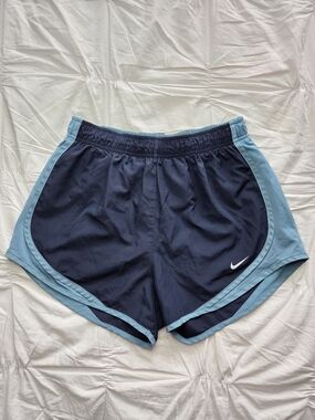 Nike Navy and Light Blue Dri-FIT Tempo Running Shorts Built-In Liner Size S